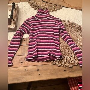 Striped Turtleneck Sweater - Pink and Purple